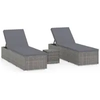 vidaXL 3-delige Ligbeddenset met theetafel poly rattan grijs