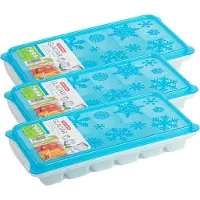 PlasticForte Tray met ijsblokjes - 4x stuks - ijsklontjes vormpjes - 12 vakjes - kunststof - blauw - 26 x 12 cm