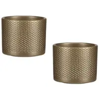 Mica Decorations Plantenpot - 2x stuks - goud - keramiek - D12 x H10 cm - bloempot binnen