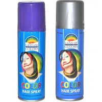 Goodmark Carnaval verkleed haarverf - haarspray - kleuren zilver en paars - 111 ml per flacon - verven