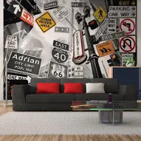 Artgeist Fotobehang – Behangpapier - Fotobehang - NYC tekens op een monochrome achtergrond 200x154 -