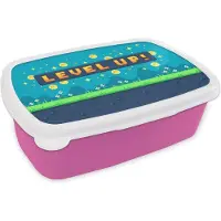 MuchoWow Broodtrommel Roze - Lunchbox - Brooddoos - Gaming - Landschap - Pixelart - 18x12x6 cm - Kinderen - Meisje