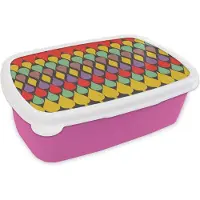 MuchoWow Broodtrommel Roze - Lunchbox Vintage - Retro - Kleuren - Patronen - Brooddoos 18x12x6 cm - Brood lunch box - Broodtrommels voor kinderen en volwassenen