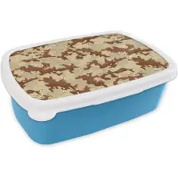 MuchoWow Broodtrommel Blauw - Lunchbox - Brooddoos - Camouflage - Woestijn - Patronen - 18x12x6 cm - Kinderen - Jongen