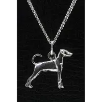 MOOYE ® - Collectie Zilveren Dwergpincher oren ongecoupeerd met staart ketting hanger - groot