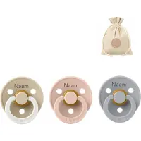 BIBS fopspenen met naam - T1 - Blush, cloud & glow vanilla - 0-6 maanden - spenen - speen - fopspeen - BolleToet speenzakje