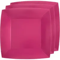 SANTEX 20x Stuks feest ontbijt/gebak bordjes papier/karton vierkant - fuchsia - 18cm - Feestbordjes