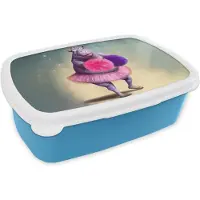 MuchoWow Broodtrommel Blauw - Lunchbox - Brooddoos - Nijlpaard - Bloemen - Ballerina - Pompons - Portret - Kids - 18x12x6 cm - Kinderen - Jongen