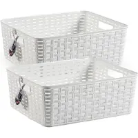 PlasticForte Opbergmand - 3x stuks - Kastmand - rotan kunststof - wit - 12 Liter - 30 x 37 x 13 cm