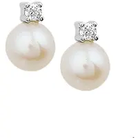The Jewelry Collection Huiscollectie Oorknoppen Parel En Diamant 0.10 Ct. Witgoud Glanzend