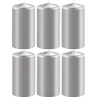 Enlightening Candles 6x Metallic zilveren cilinderkaarsen/stompkaarsen 6 x 12 cm 45 branduren - Geurloze kaarsen metallic zilver - Woondecoraties