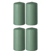 Enlightening Candles 4x Groene cilinderkaarsen/stompkaarsen 6 x 8 cm 27 branduren - Geurloze kaarsen groen - Woondecoraties