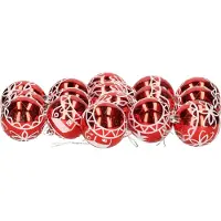 Gerimport 18x stuks gedecoreerde kerstballen rood kunststof diameter 6 cm - Kerstboom versiering
