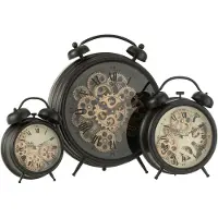 J-Line Wekker Romeinse Cijfers Tandwielen klok - metaal - zwart- large - Ø 47 cm - woonaccessoires