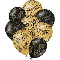 Paper Dreams Verjaardag ballonnen - 60 jaar en happy birthday 12x stuks zwart/goud