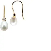 Trendjuwelier huiscollectie Oorhangers Franse Haak Parel En Zirkonia Geelgoud Glanzend