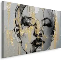 Karo-art Schilderij - Vrouw omringt door Goud, zwart/grijs, Premium Print 100x70cm