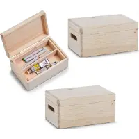 Zeller Kistje - 3x - met deksel - 30 x 20 cm - hout - met inzet tray - Kantoorbenodigdheden - Hobbybenodigdheden - kisten met vakken