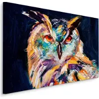 Karo-art Schilderij - Geschilderde uil, print op canvas, 4 maten, scherp geprijsd, wanddecoratie