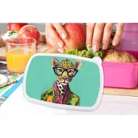 MuchoWow Broodtrommel Roze - Lunchbox - Brooddoos - Bladeren - Bril - Giraffe - Dieren - Design - 18x12x6 cm - Kinderen - Meisje