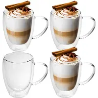 Intirilife 4x dubbelwandig thermo glas set in 300 - 400ml - koffiemok geïsoleerd latte macchiato thee glas koffie glas