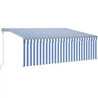 vidaXL Luifel automatisch uittrekbaar met rolgordijn 4x3 m blauw wit