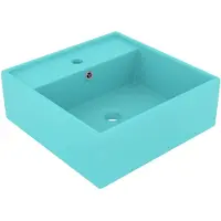 vidaXL Wastafel met overloop vierkant 41x41 cm keramiek mat lichtgroen