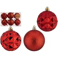 Krist+ gedecoreerde kerstballen - 18x stuks - rood - kunststof - 7 cm