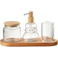 J-Line badkamerset - glas/hout - tansparant - 4 stuks