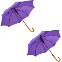 Merkloos 2x Paraplu Automatische paraplu paars Opvouwbare paraplu Houten handvat 89cm*98cm
