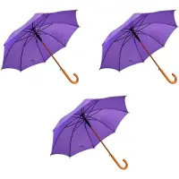 Merkloos 3x Paraplu Automatische paraplu paars Opvouwbare paraplu Houten handvat 89cm*98cm