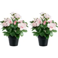 Louis Maes Azalea Kunstplant - 2x - lichtroze - in binnenpot - H25 cm - kunstbloemen