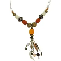 Behave - Lange ketting dames - Boho stijl hanger - Wit/Bruin tinten