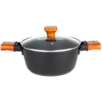 Florin Natura Line Limited Edition kookpan met 3-laags keramische coating - incl glazen deksel - 24cm - 3,9L - mat zwart / bruin - echt houten handvatten - Uniek design