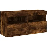 DKD Home Decor Tv-wandmeubel met LED-verlichting 80x30x40 cm gerookt eiken
