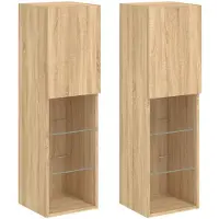 DKD Home Decor Tv-meubels met LED-verlichting 2 st 30,5x30x102 cm sonoma eiken