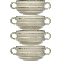 Cosy & Trendy Kommetjes/soepkommen voor dessert/ontbijt - 4x - Keramiek - D11 x 6 cm - groen print - Kommetjes