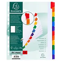 Exacompta Blanco Tabbladen A4 Maxi Kleurenassortiment 12 tabs Karton 18 Gaten 4312E 20 Stuks