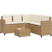 vidaXL Tuinbank met tafel en kussens L-vormig poly rattan beige