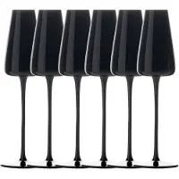 Intirilife 6x champagneglas modern design zwart - 220 ml - glas voor mousserende wijn, prosecco, vaatwasmachinebestendig