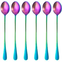 Intirilife set van 6 lepels van roestvrij staal in regenboogkleuren - 19 cm - ijslepel met lange steel, dessertlepel