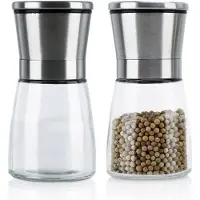 Intirilife 2-delige set kruidenmolen in zilver transparant, 2 x molen van glas en roestvrij staal
