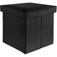 Intirilife opvouwbare kruk 38x38x38 cm in diamant zwart - zitkubus met opbergruimte en deksel van stof in linnenlook - z