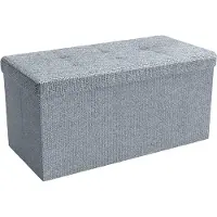 Intirilife opklapbare bank 76x38x38 cm in rock grey stoel kruk poef met opbergruimte en bekleding van stof met troggen