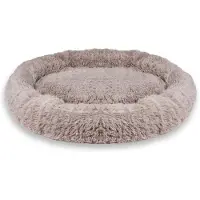 Intirilife fluffy pluche huisdierbed in beige 100 cm - zacht rond antislip hondenbed kattenbed kussen