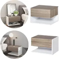 NiceGoodz Nachtkastjes set van 2 - Nachtkastje zwevend - Nachtkastje - Nachtkast - Met lade - Wandmontage - Wit/Noten