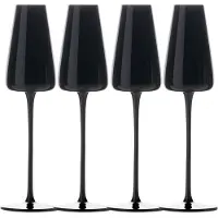 Intirilife 4x champagneglas modern design zwart - 220 ml - glas voor mousserende wijn, prosecco, vaatwasmachinebestendig