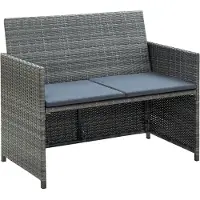 vidaXL Tuinbank 2-zits met kussens poly rattan grijs