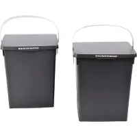 Discountershop Prullenbak Set van 2 Compacte 5 Liter - Afvalemmer met Deksel en Handgreep - 19x18x23,5cm - Anthracite Grijs - Voor Huishouden, Tafel & Meer!