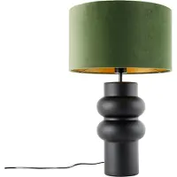 QAZQA Design tafellamp zwart fluwelen kap groen met goud 35 cm - Alisia